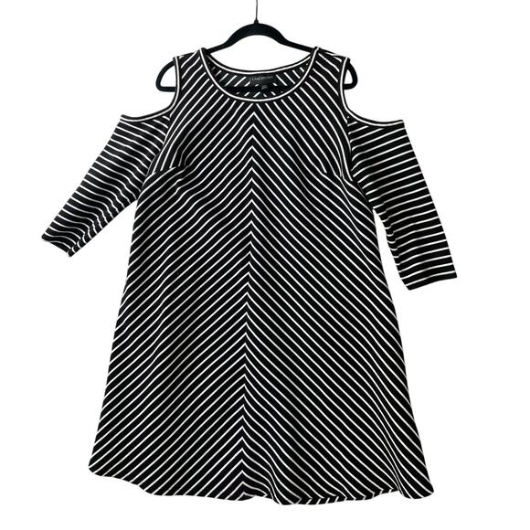 Lane Bryant Black white stripe cold shoulder mini dress Women's 14/16 - Picture 1 of 10